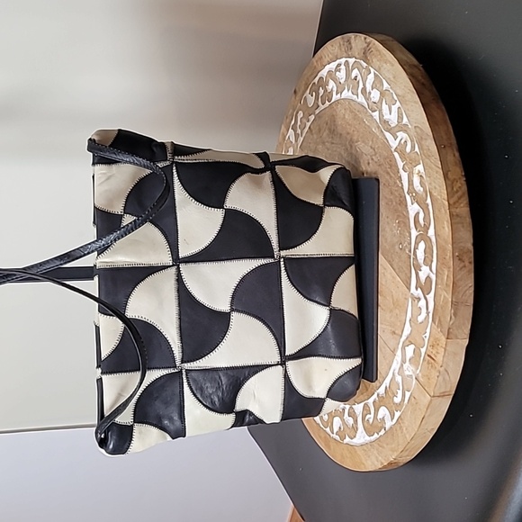 Fifth Avenue Handbags Black & White Pinwheel Squares Faux Leather Crossbody - Picture 5 of 12